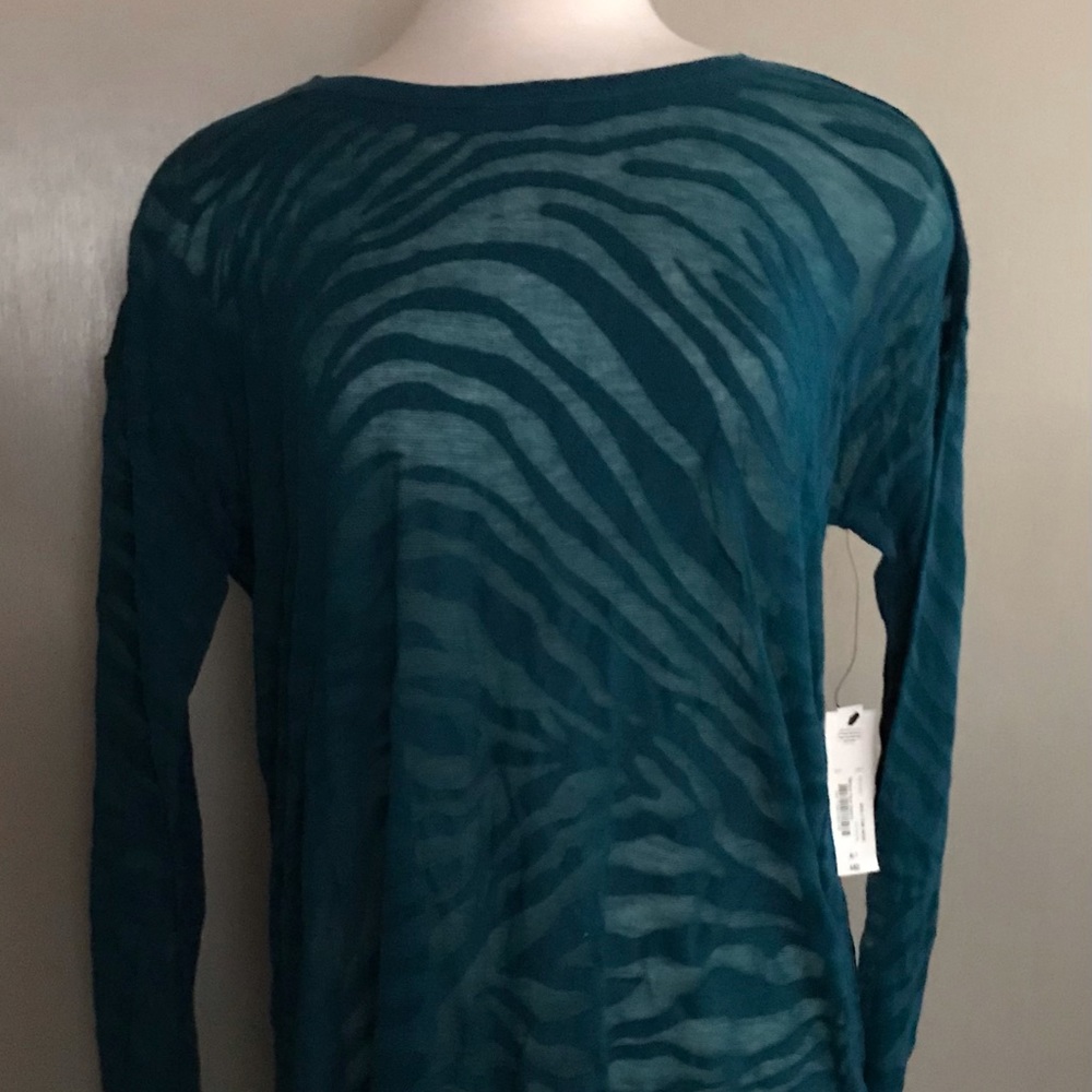 a.n.a Long Sleeve Burn Out Leopard Pattern Blue Green Tunic Top XL Tall.